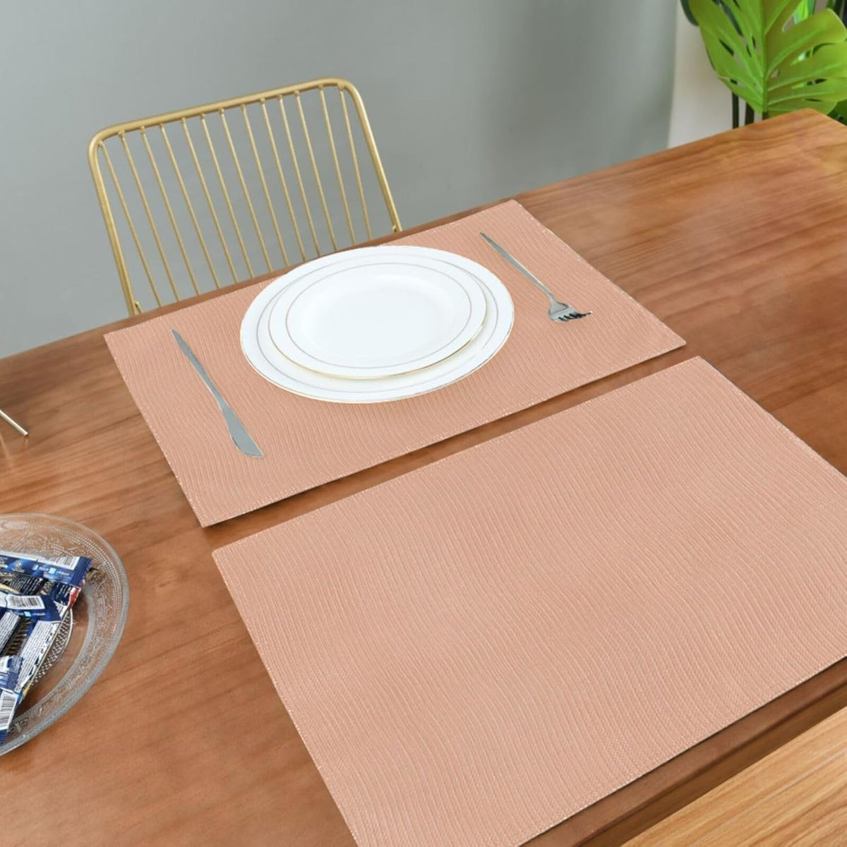 Peach Solid Color Placemats Set of 4 Washable Heat Resistant Place Mats 12 X 18 Inch Reversible Table Mats for Kitchen Dining Indoor Outdoor
