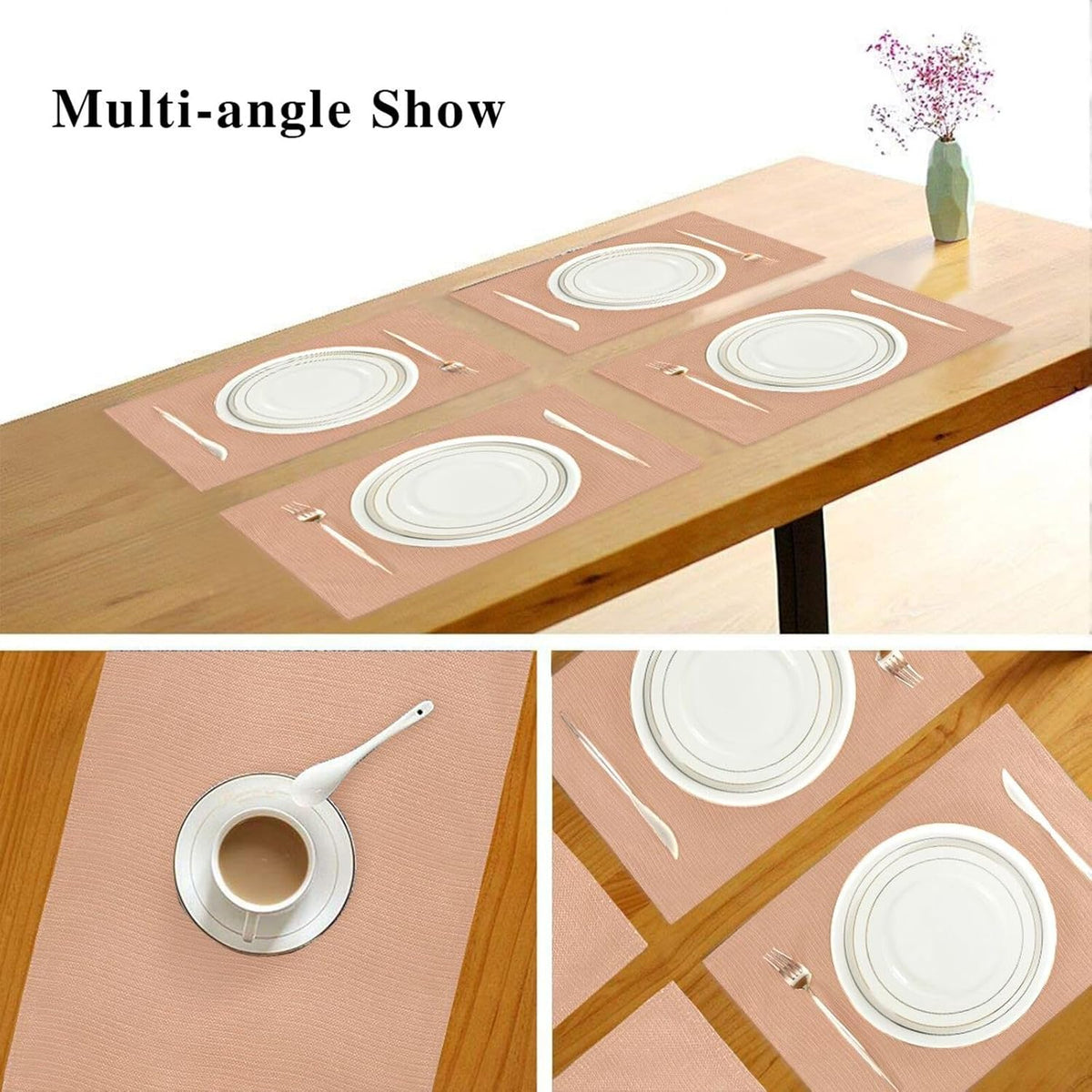 Peach Solid Color Placemats Set of 4 Washable Heat Resistant Place Mats 12 X 18 Inch Reversible Table Mats for Kitchen Dining Indoor Outdoor