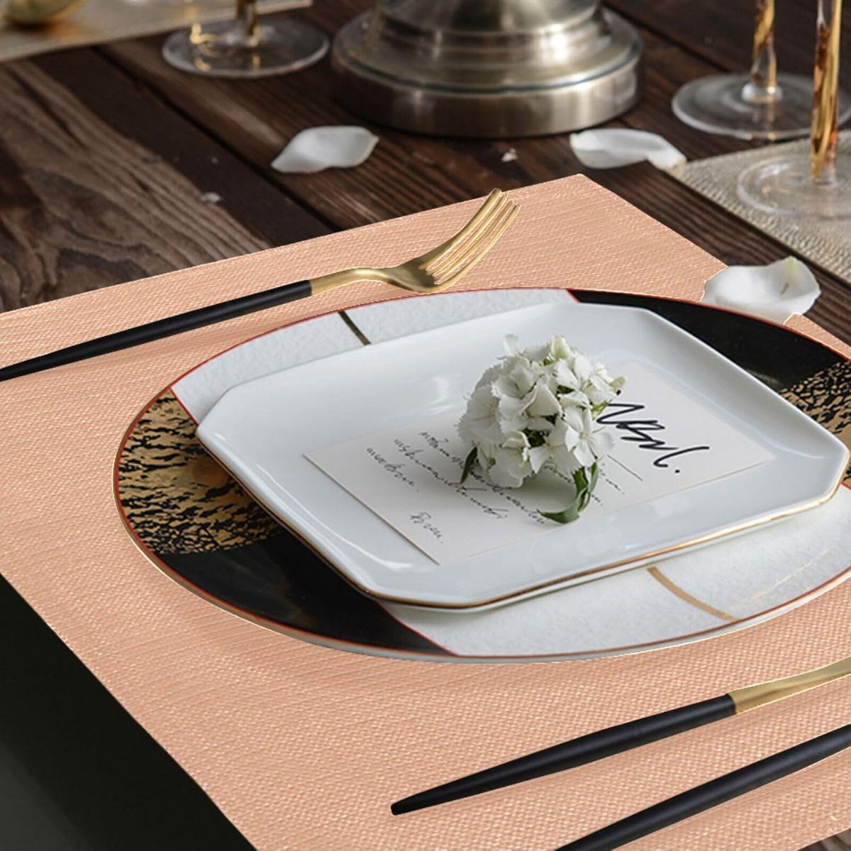 Peach Solid Color Placemats Set of 4 Washable Heat Resistant Place Mats 12 X 18 Inch Reversible Table Mats for Kitchen Dining Indoor Outdoor