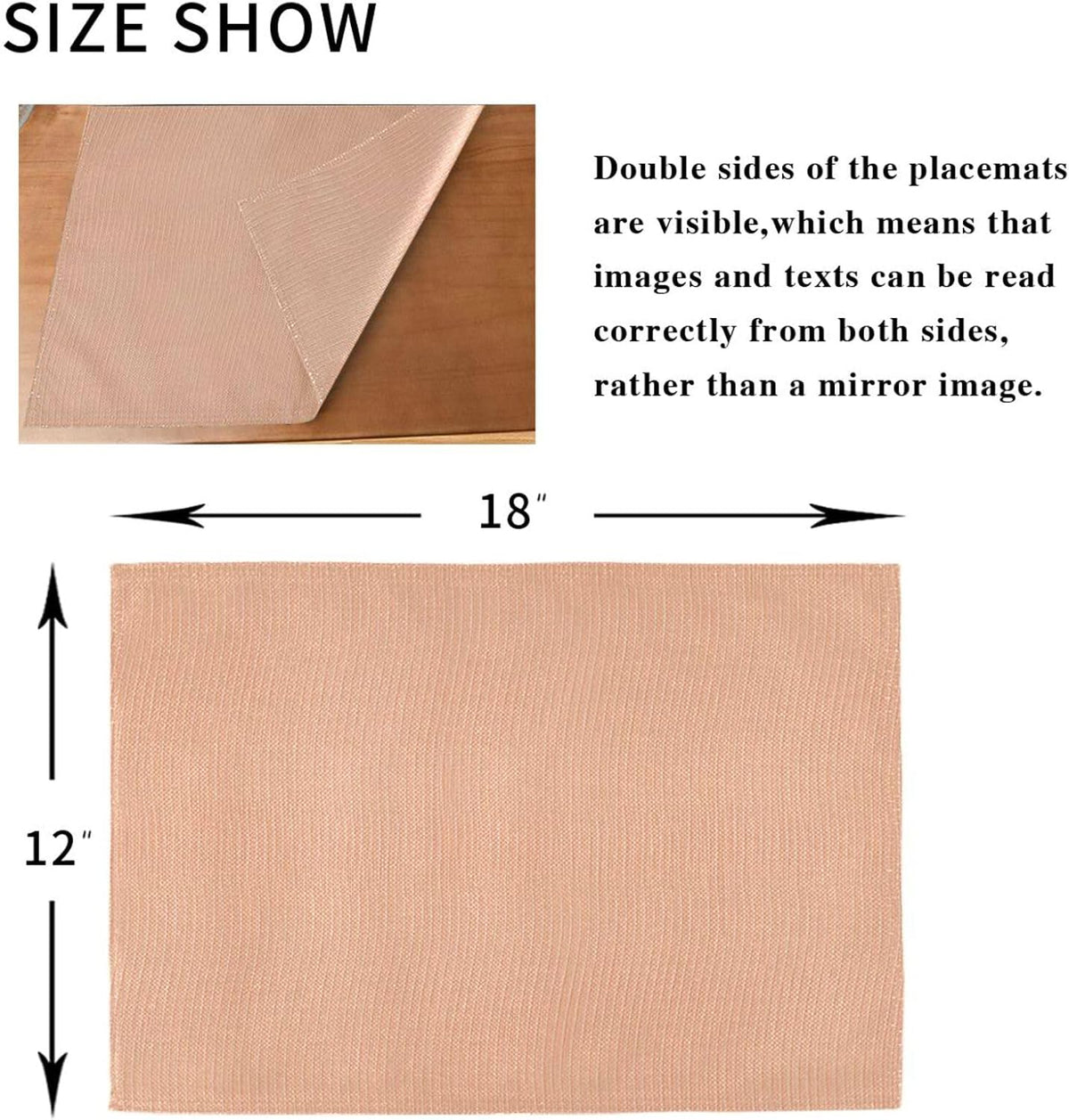Peach Solid Color Placemats Set of 4 Washable Heat Resistant Place Mats 12 X 18 Inch Reversible Table Mats for Kitchen Dining Indoor Outdoor