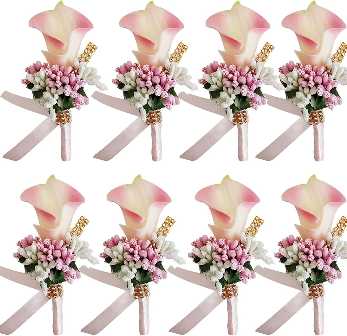 Handmade Calla Lily Groom Groomsman Boutonniere with Pins Set of 8, Calla Lily Boutonniere Men Wedding for Wedding Party Prom Event Ceremony Anniversary (Peach Pink,8PCS)