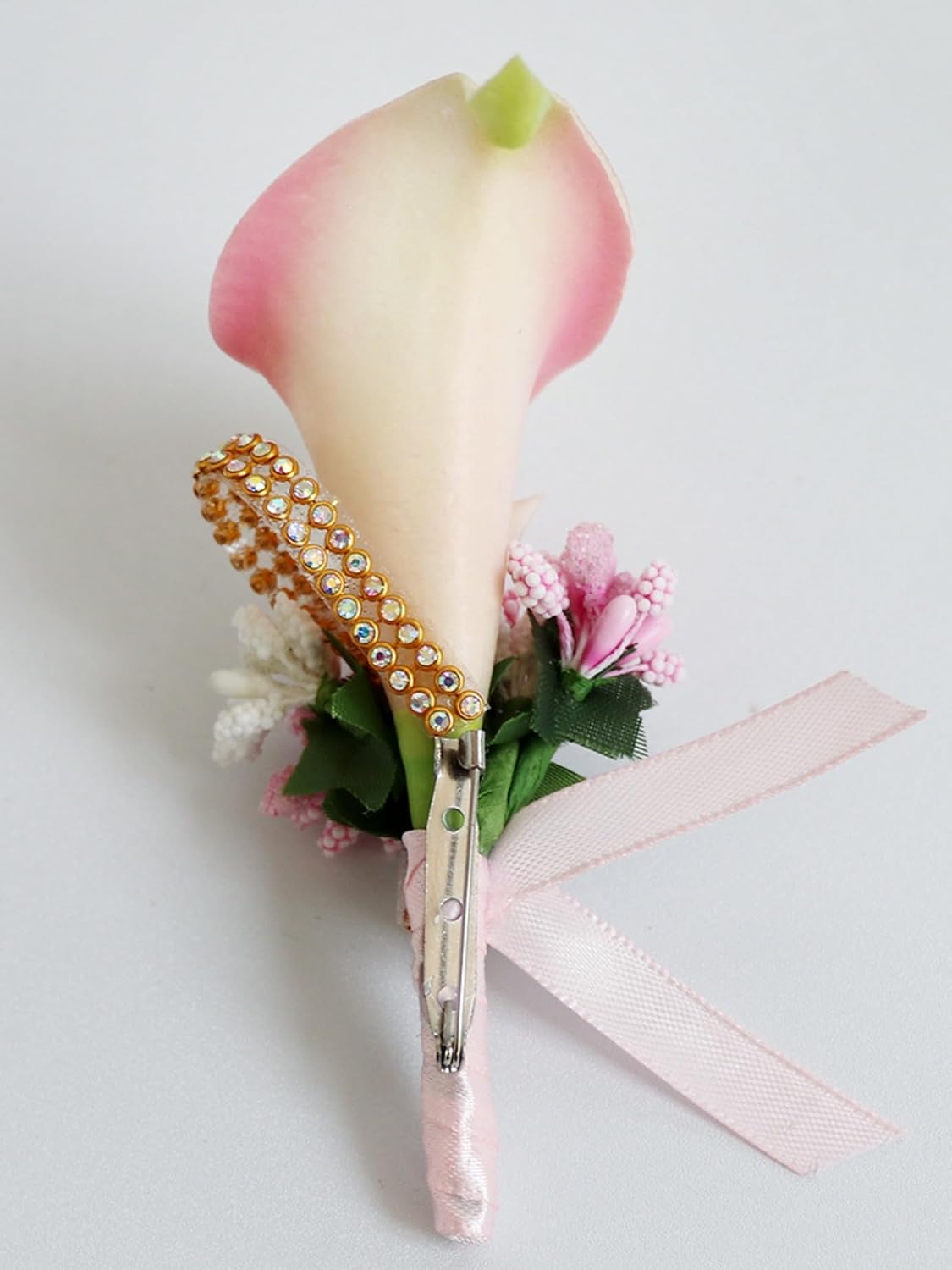 Handmade Calla Lily Groom Groomsman Boutonniere with Pins Set of 8, Calla Lily Boutonniere Men Wedding for Wedding Party Prom Event Ceremony Anniversary (Peach Pink,8PCS)