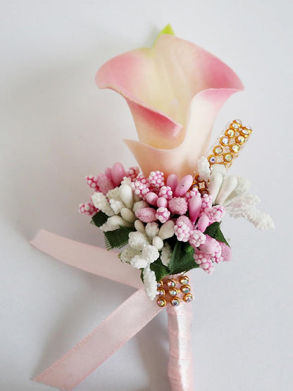 Handmade Calla Lily Groom Groomsman Boutonniere with Pins Set of 8, Calla Lily Boutonniere Men Wedding for Wedding Party Prom Event Ceremony Anniversary (Peach Pink,8PCS)