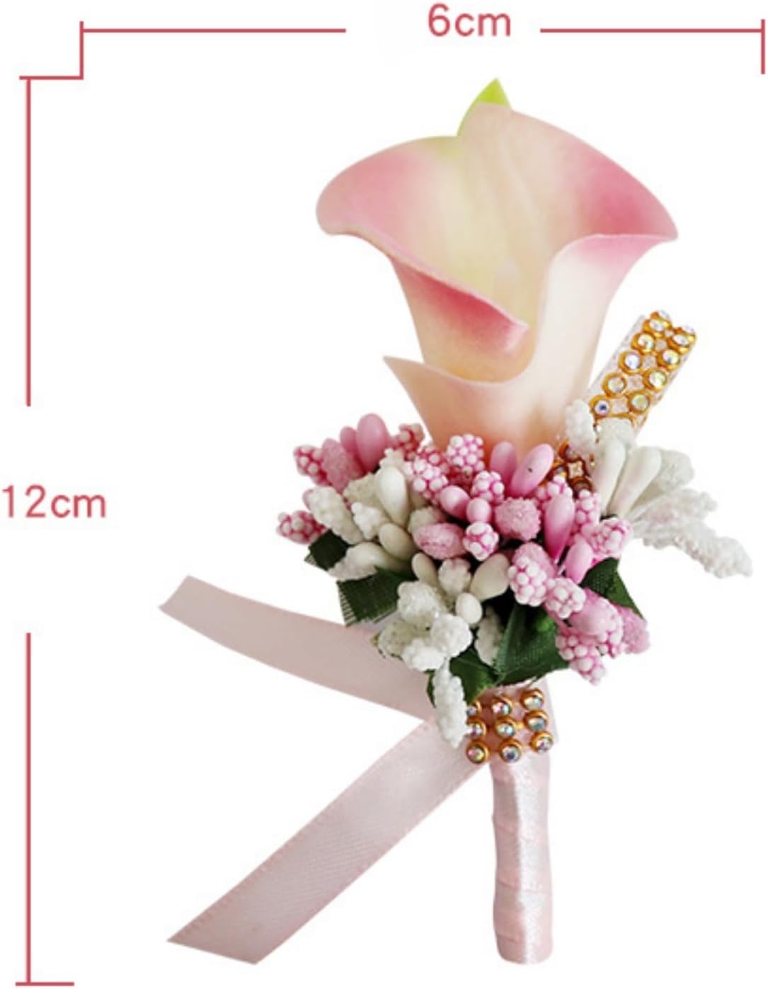 Handmade Calla Lily Groom Groomsman Boutonniere with Pins Set of 8, Calla Lily Boutonniere Men Wedding for Wedding Party Prom Event Ceremony Anniversary (Peach Pink,8PCS)
