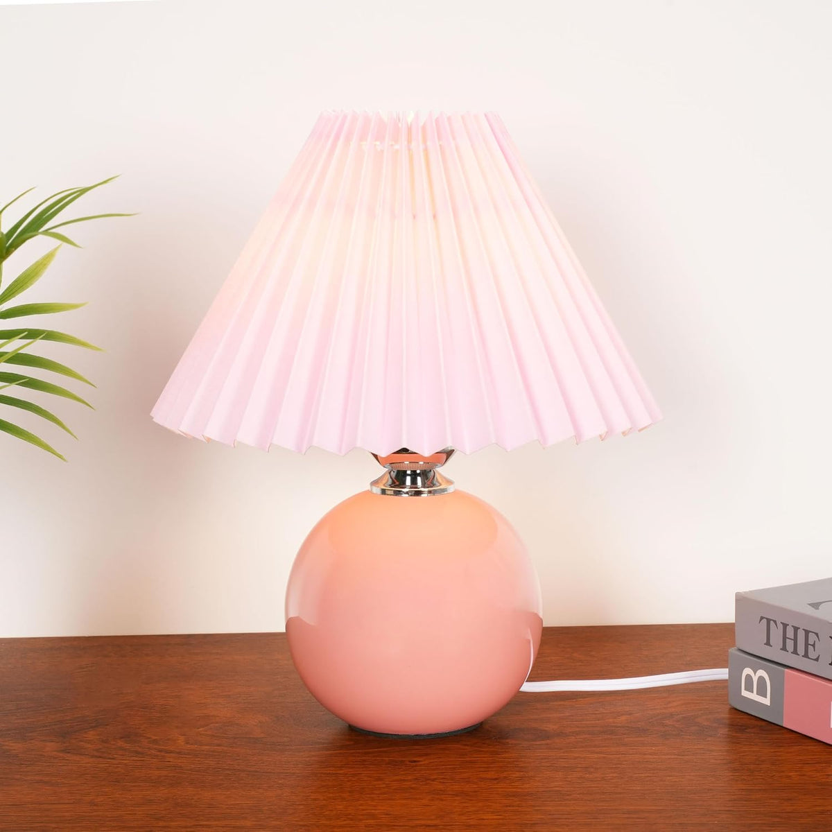 Meefad Modern Pleated Small Table Lamp Aesthetic Cute Night Light in Pink