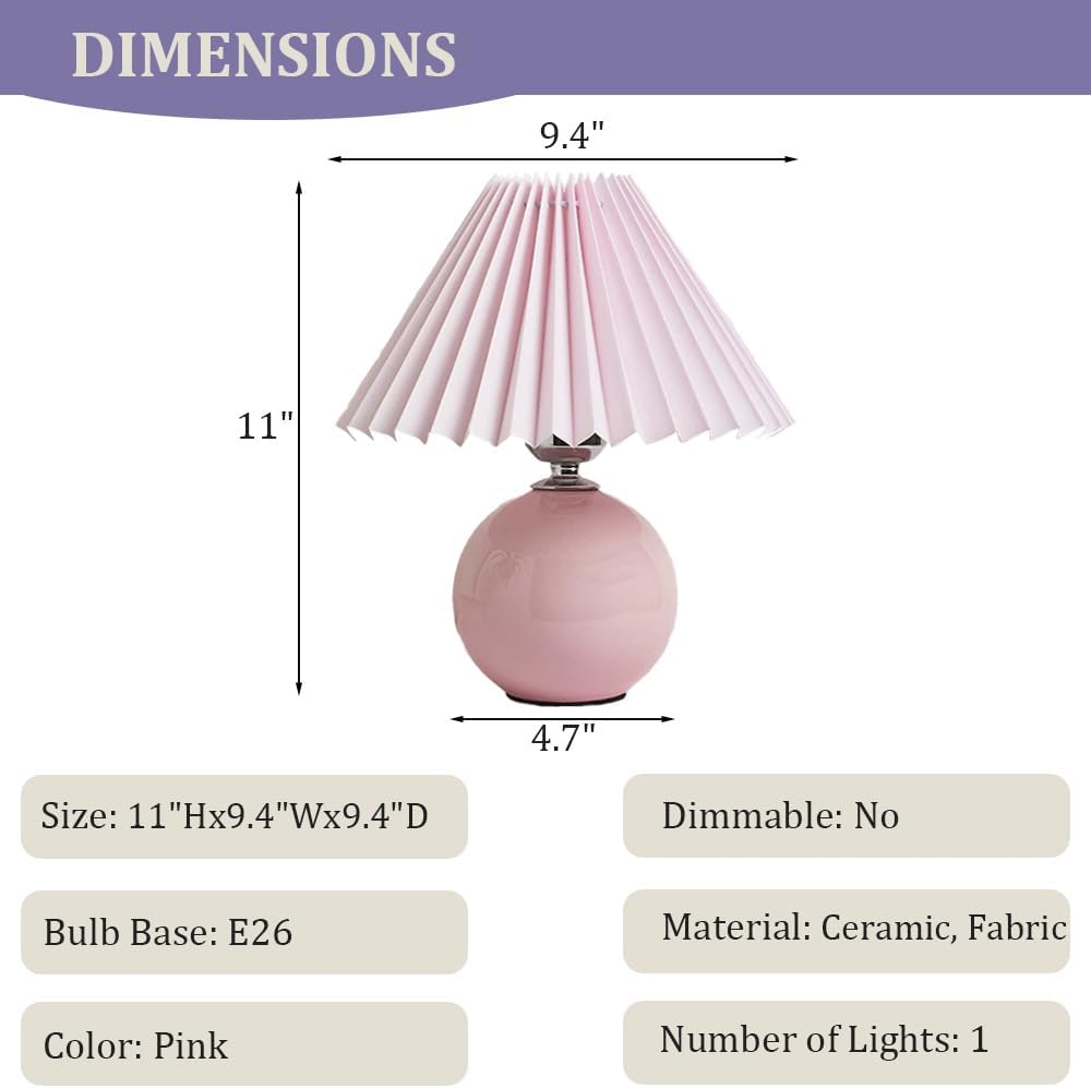 Meefad Modern Pleated Small Table Lamp Aesthetic Cute Night Light in Pink