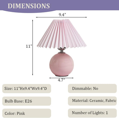 Meefad Modern Pleated Small Table Lamp Aesthetic Cute Night Light in Pink