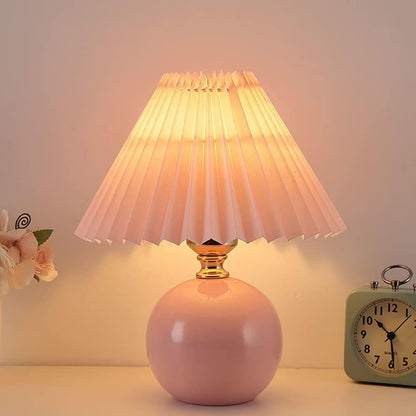 Meefad Modern Pleated Small Table Lamp Aesthetic Cute Night Light in Pink