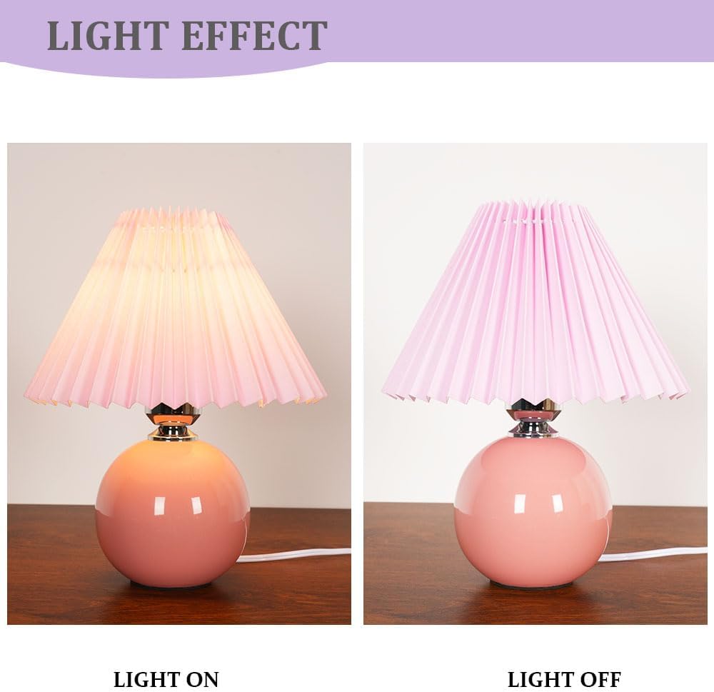Meefad Modern Pleated Small Table Lamp Aesthetic Cute Night Light in Pink