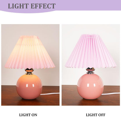 Meefad Modern Pleated Small Table Lamp Aesthetic Cute Night Light in Pink