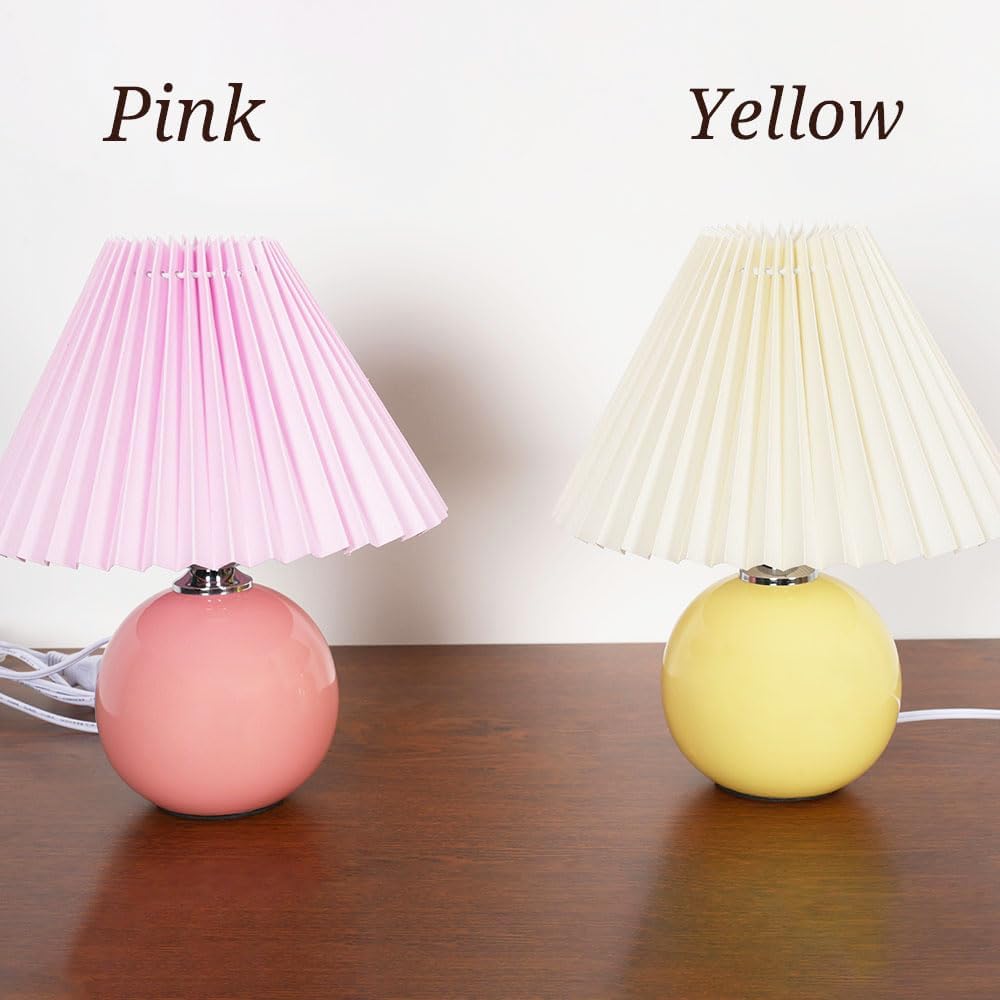 Meefad Modern Pleated Small Table Lamp Aesthetic Cute Night Light in Pink