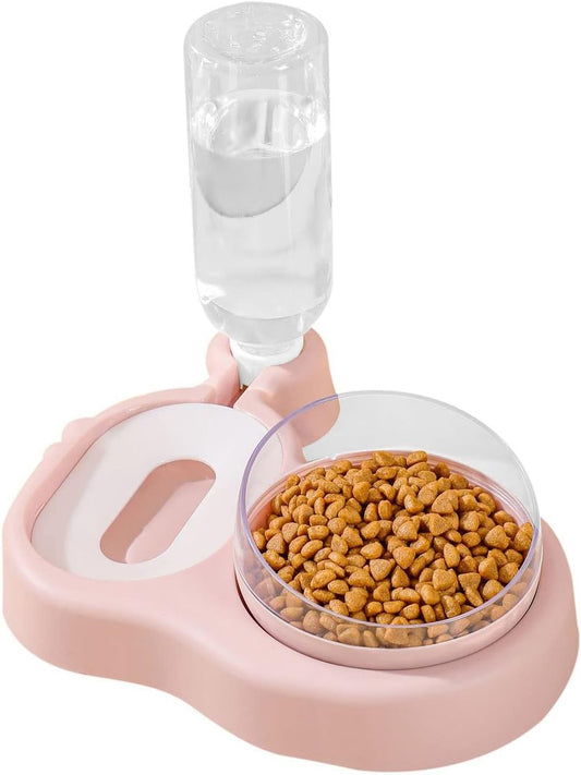 2-in-1 Dog Cat Bowls, 15°Tilted Cat Food and Water Bowl Set