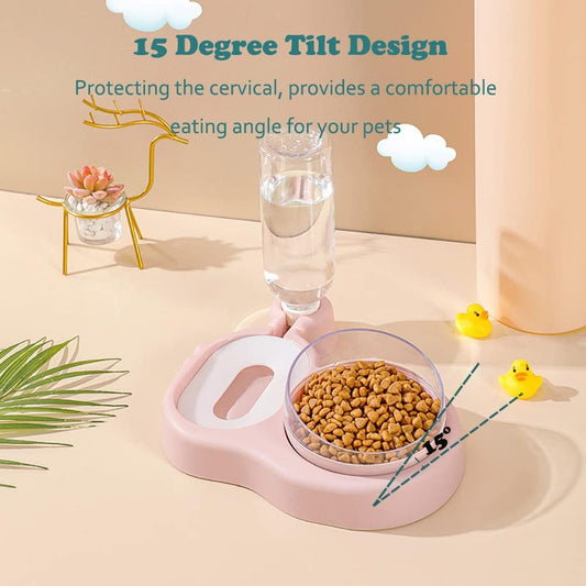 2-in-1 Dog Cat Bowls, 15°Tilted Cat Food and Water Bowl Set
