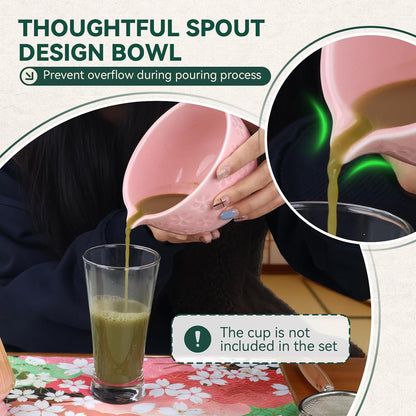 Sakura Matcha Whisk Set, 8 PCS Japanese-Style Matcha Kit with Cherry Blossom Matcha Bowl, Bamboo Whisk & Holder, Scoop, Spoon Rest, Wooden-Handle Sifter & Gift Box for Matcha Lovers (Pink)