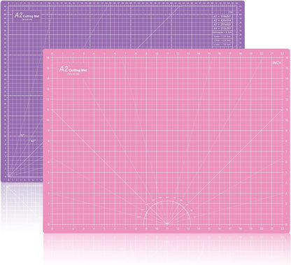 18"x24" Thickened Self Healing Cutting Mat, A2 Rotary Cutting Sewing Mat for Crafts, Double Sided 5-Ply Table Cutting Board for Fabric Quilting Patchwork Arts Hobby Project, Pink/Purple