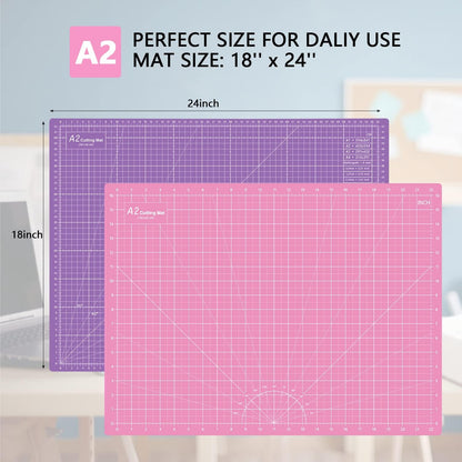 18"x24" Thickened Self Healing Cutting Mat, A2 Rotary Cutting Sewing Mat for Crafts, Double Sided 5-Ply Table Cutting Board for Fabric Quilting Patchwork Arts Hobby Project, Pink/Purple
