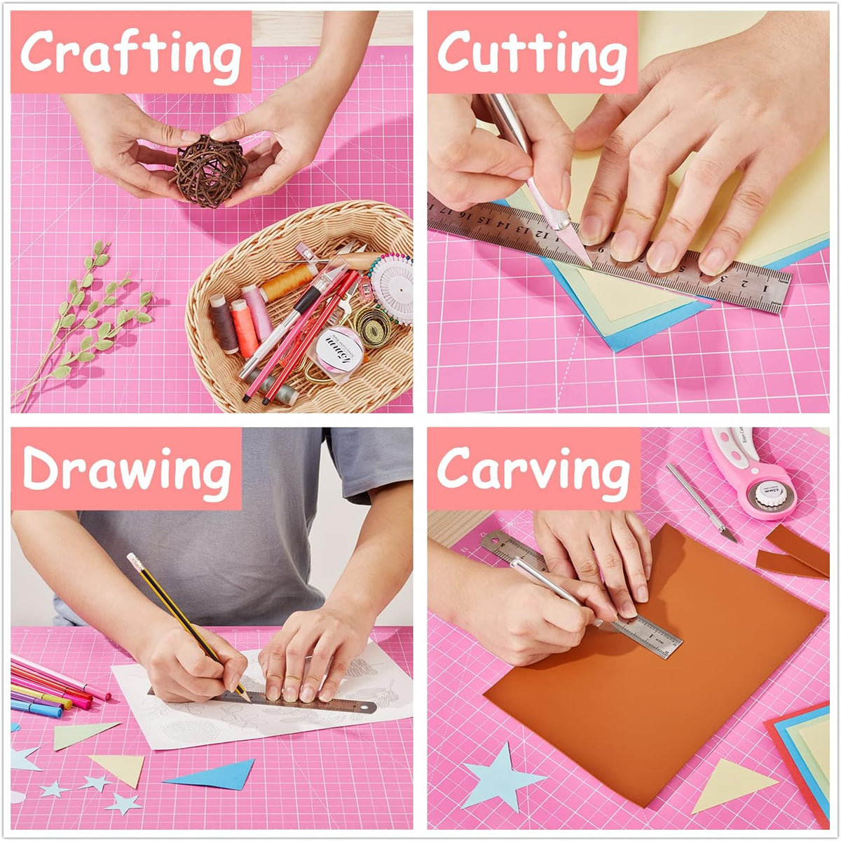 18"x24" Thickened Self Healing Cutting Mat, A2 Rotary Cutting Sewing Mat for Crafts, Double Sided 5-Ply Table Cutting Board for Fabric Quilting Patchwork Arts Hobby Project, Pink/Purple