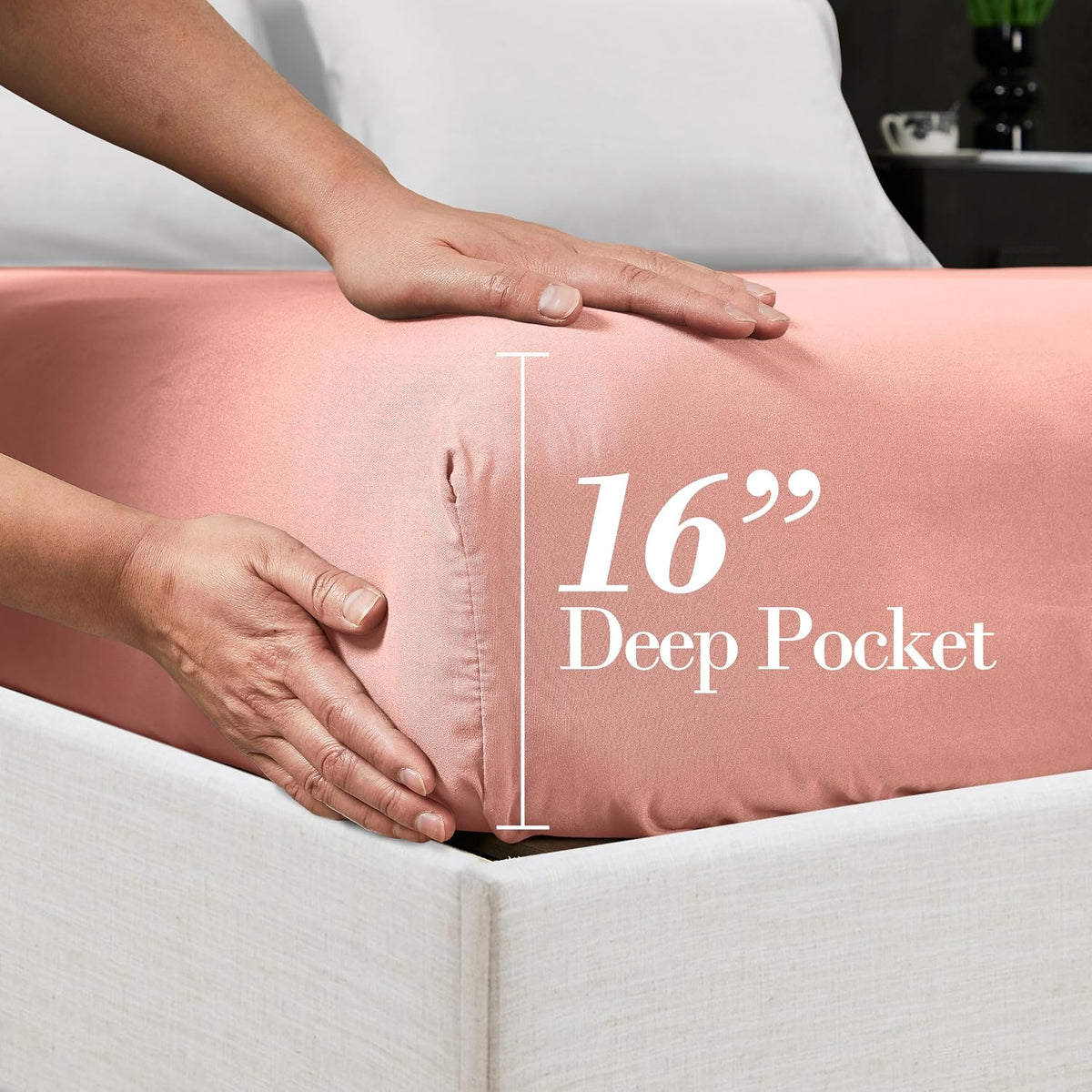 Mocassi King Fitted Sheet - Deep Pocket Cooling Sheets up to 16 inch - Hotel Luxury 1800 Premier - Softest Sheets - Wrinkle Resistant - 1 Single Bottom Fitted Sheet, King, Peach Pink