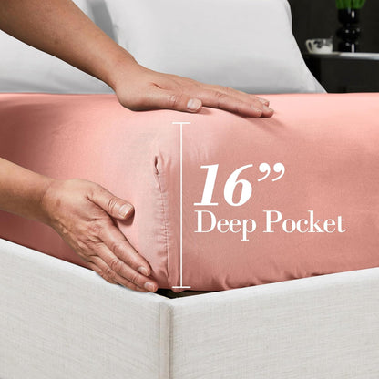 Mocassi King Fitted Sheet - Deep Pocket Cooling Sheets up to 16 inch - Hotel Luxury 1800 Premier - Softest Sheets - Wrinkle Resistant - 1 Single Bottom Fitted Sheet, King, Peach Pink