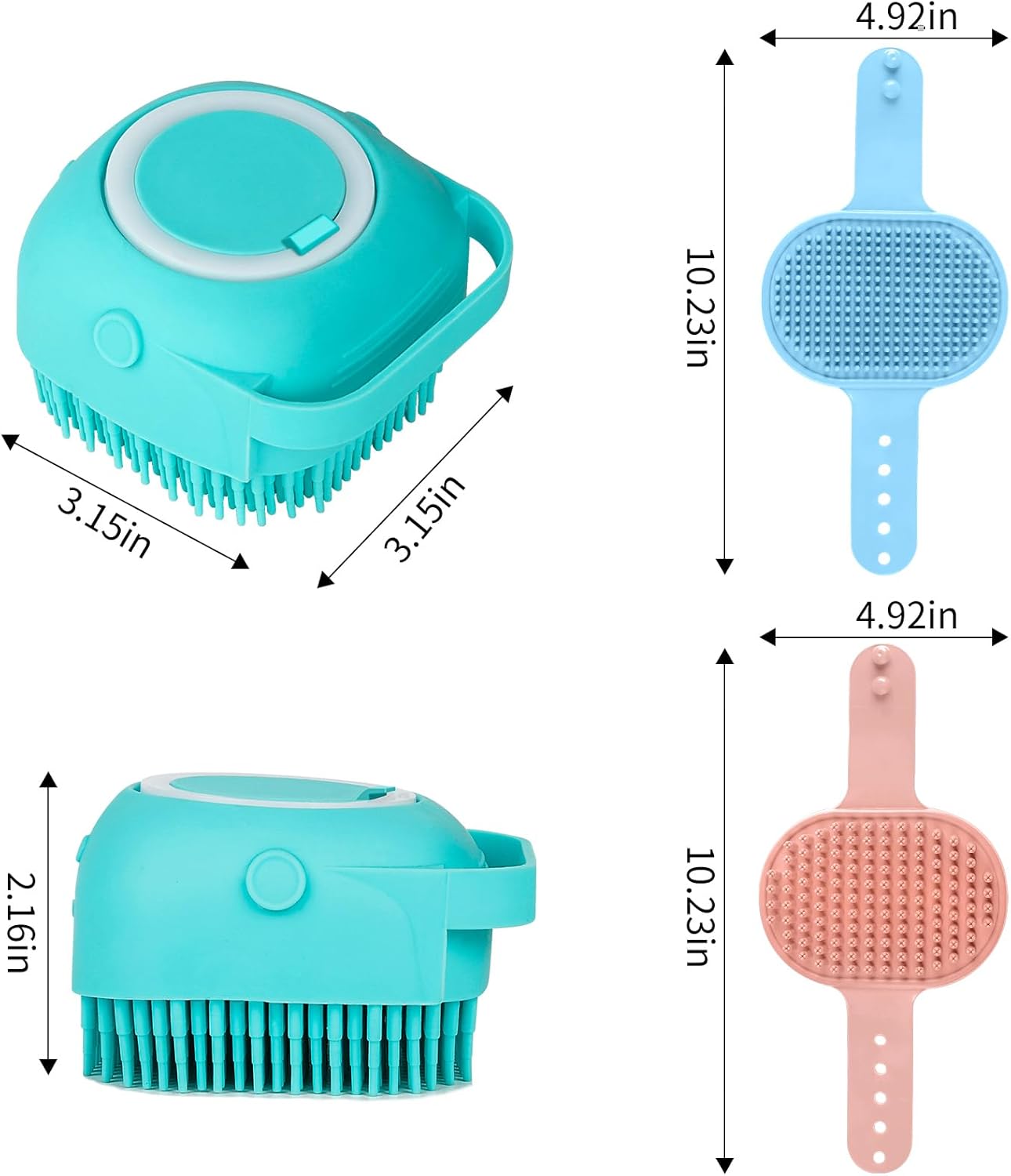 3-in-1 Dog Grooming Brush | Adjustable Handle Shampoo Brush & Scrubber for Short & Long Haired Dogs & Cats (Blue Pink Blue)