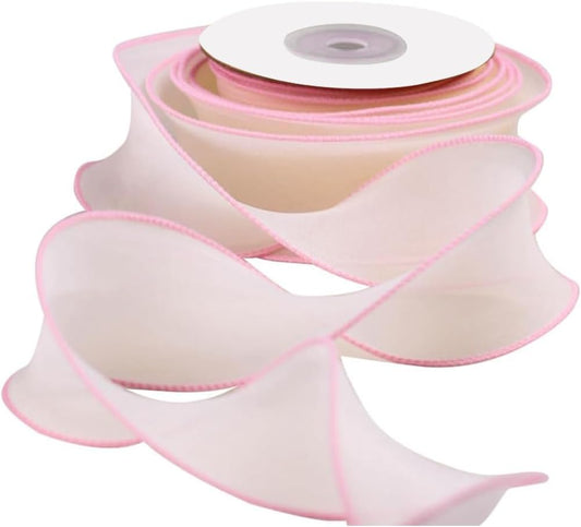 About 2 Inch Pink Sheer Wired Ribbon Organza Chiffon Ribbon Pastel Candy Color Transparent Silk Ribbons Bulk with Spool for Gift Wrapping Craft Christmas Wedding Invitations Decor Supplies