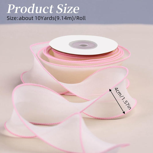 About 2 Inch Pink Sheer Wired Ribbon Organza Chiffon Ribbon Pastel Candy Color Transparent Silk Ribbons Bulk with Spool for Gift Wrapping Craft Christmas Wedding Invitations Decor Supplies