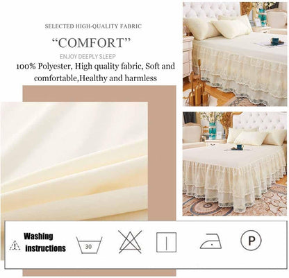 Double Lace Bed Skirt for Queen Bed - 17in. Drop, Easy Fit Ruffle Bedskirt Wrap Around Bed Skirt, Anti Wrinkle & Fade Resistant