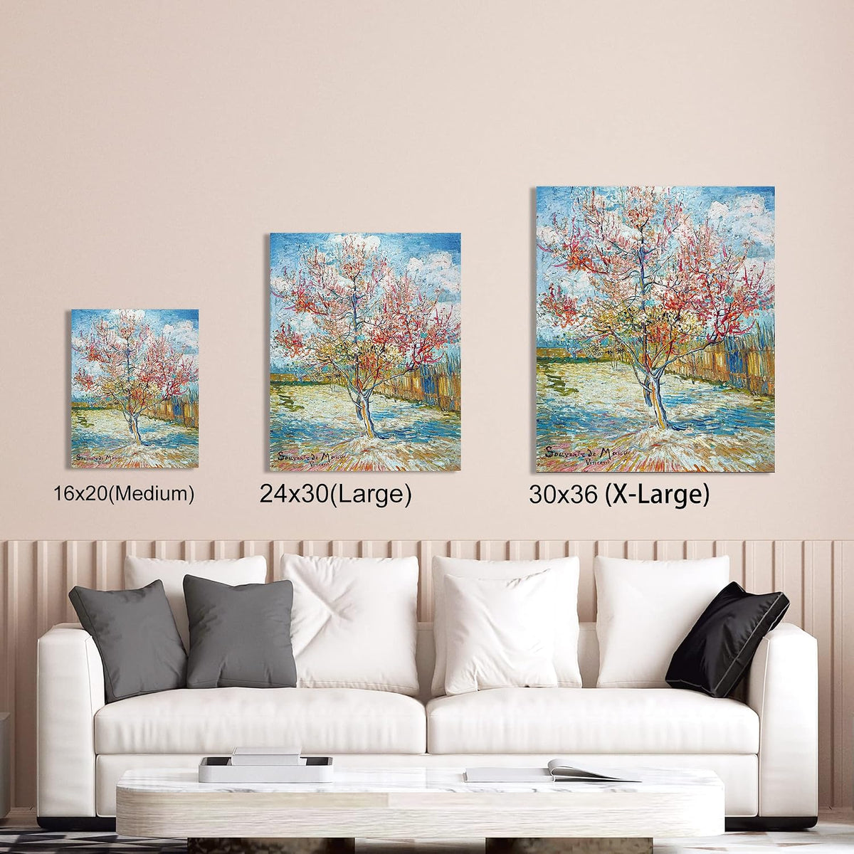 Pink Peach Trees Vincent Van Gogh. The World Classic Art Reproductions, Giclee Canvas Prints Wall Art for Home Decor, 16x20 inches