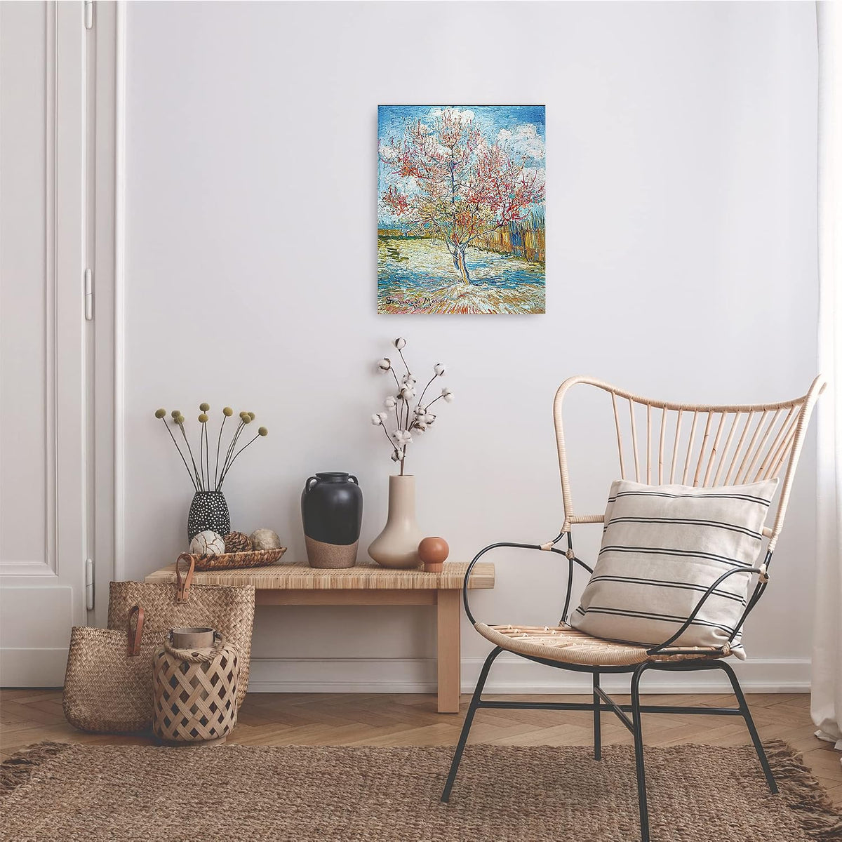 Pink Peach Trees Vincent Van Gogh. The World Classic Art Reproductions, Giclee Canvas Prints Wall Art for Home Decor, 16x20 inches