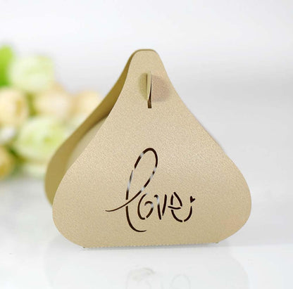 Steedna 50 Pack Laser Cut Love Pattern Design Sweet Candy Box Plump Pear Pearl Paper Hollow Out Wedding Party Favor Party Favors Chocolate Box (Beige Gold)