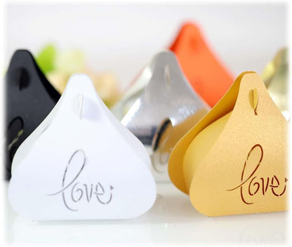Steedna 50 Pack Laser Cut Love Pattern Design Sweet Candy Box Plump Pear Pearl Paper Hollow Out Wedding Party Favor Party Favors Chocolate Box (Beige Gold)