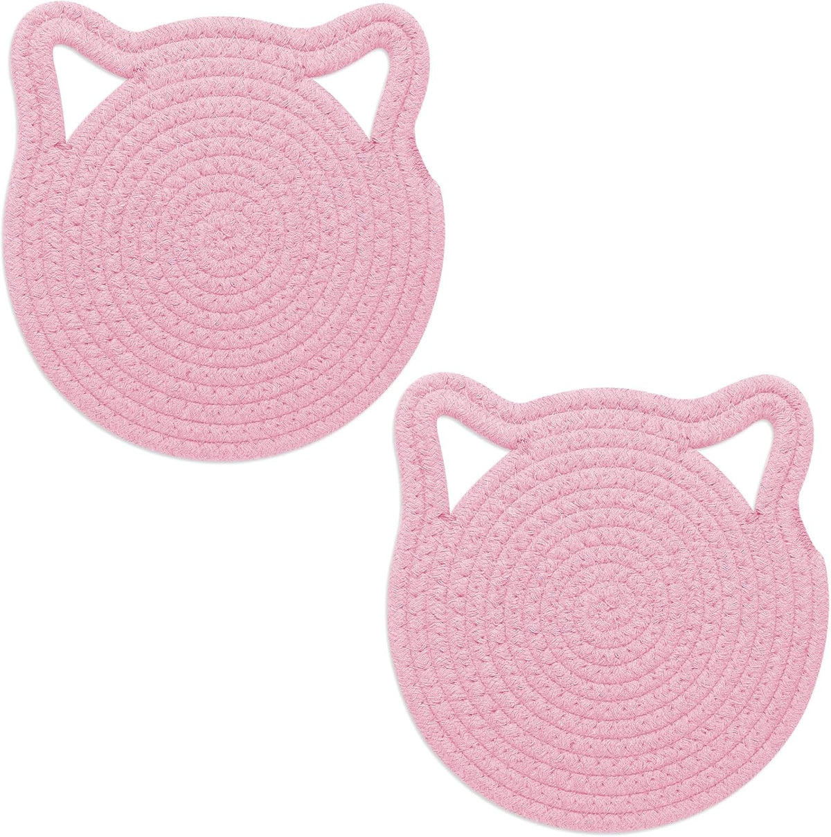 7.2 Inch Trivets for Hot Dishes, 2Pack Cotton Trivets for Hot Pots and Pans, Heat Resistant Hot Pads for Kitchen, Cat Ear Large Coaster Trivet Set, Hot Plate Mats for Kitchen Countertops (Pink)