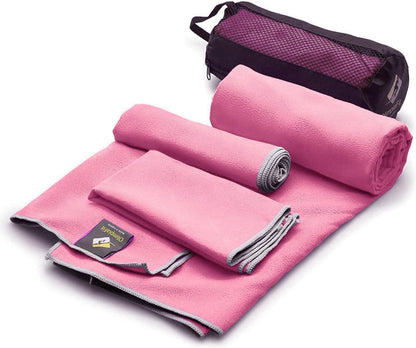Quick Dry Towel - 3 Size Pack of Lightweight Microfiber Travel Towels w/Bag - Fast Drying Towel Set for Camping, Beach, Gym, Backpacking, Sports, Yoga & Swim Use