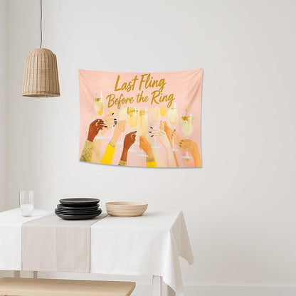 Champagne Toast Tapestry, Peach Bachelorette Party Wall Decor, Fun Bridal Shower Celebration Aesthetic for Bedroom, Living Room, Dorm, Party Supplies 40x30 Inch