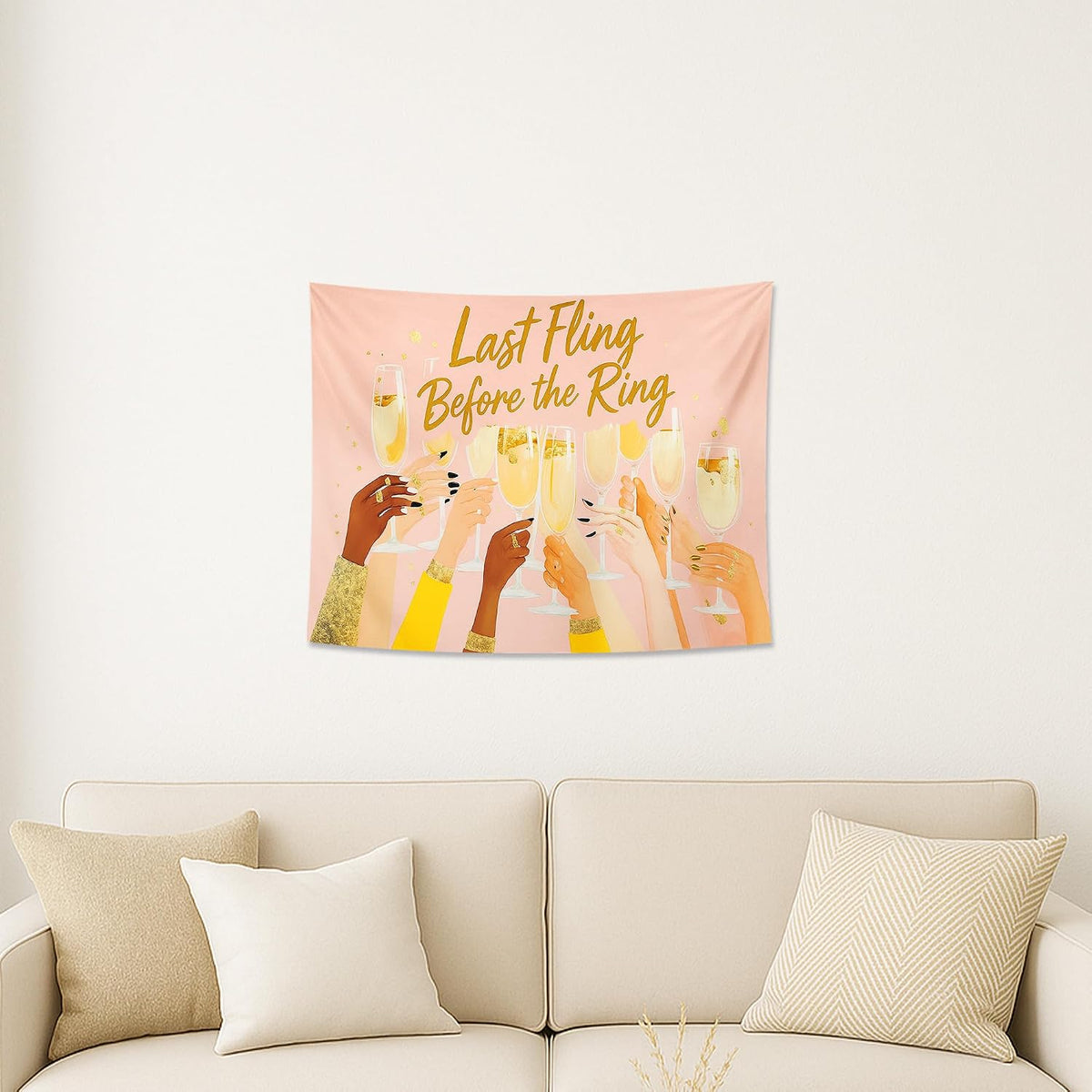 Champagne Toast Tapestry, Peach Bachelorette Party Wall Decor, Fun Bridal Shower Celebration Aesthetic for Bedroom, Living Room, Dorm, Party Supplies 40x30 Inch