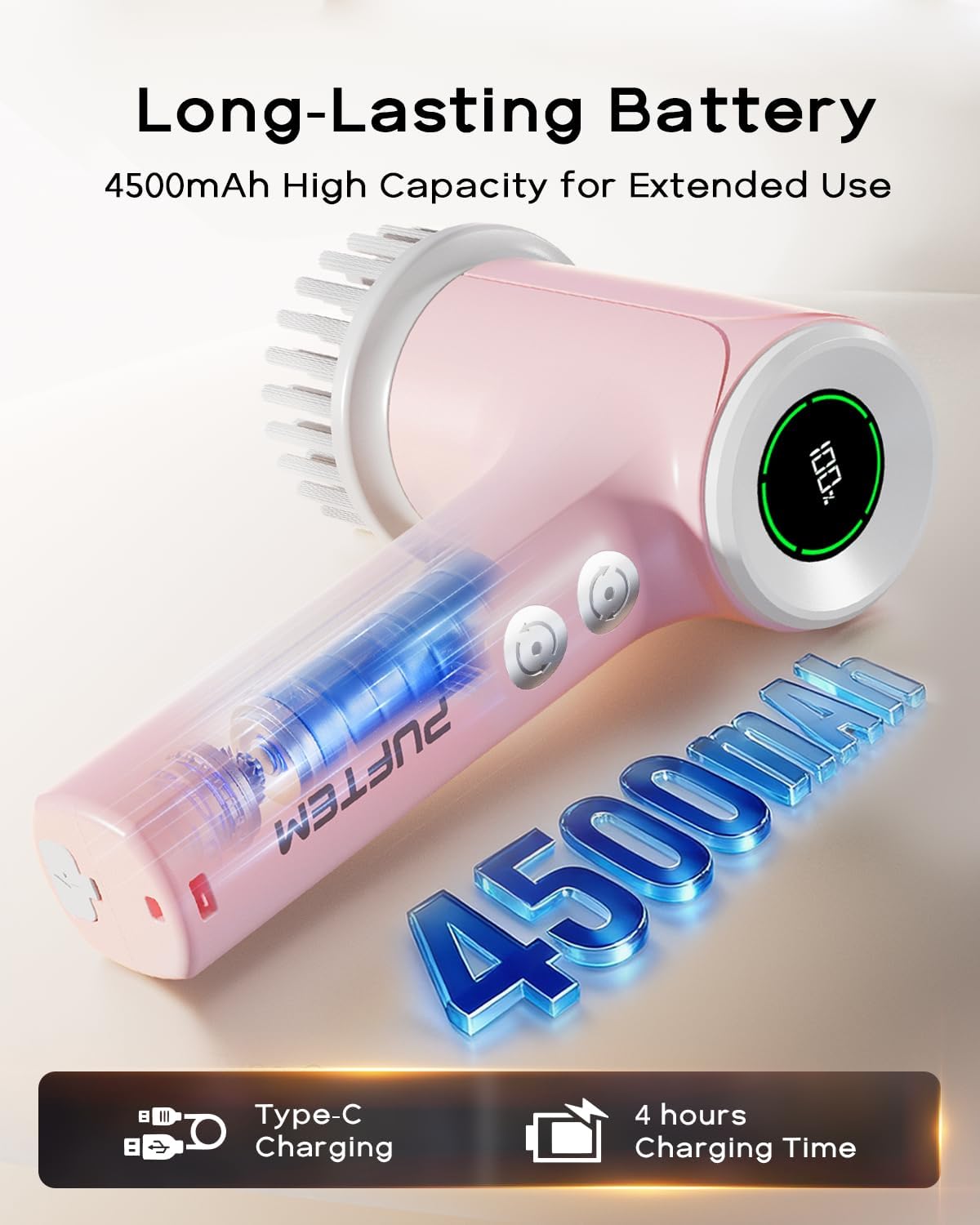 Electric Shower Scrubber, Cordless Bathroom Scrubber, Dual Direction