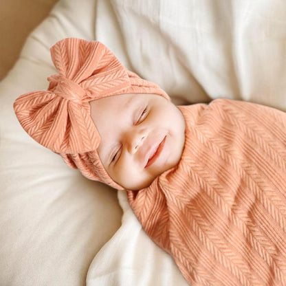 BQUBO Newborn Receiving Blanket Toddler Warm for Girls with Bow Hat and Bow Headband Shower Gift