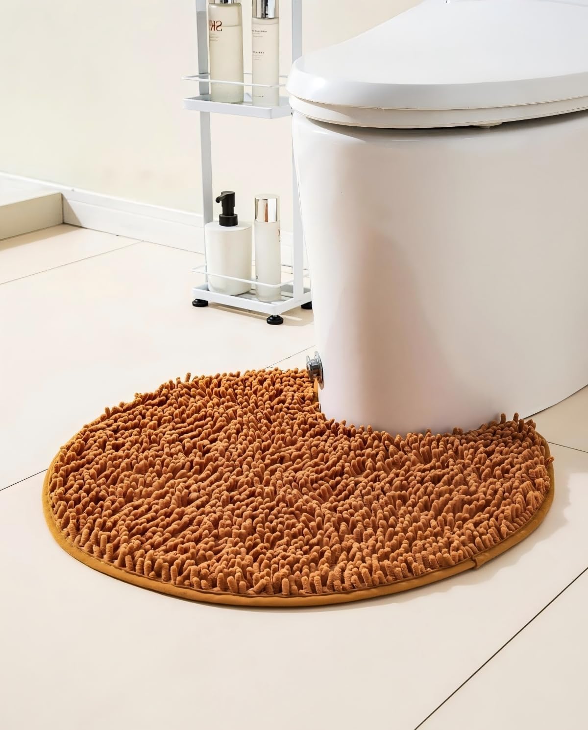 Soft Shaggy Round Toilet Rug U Shaped, Coral, 24"