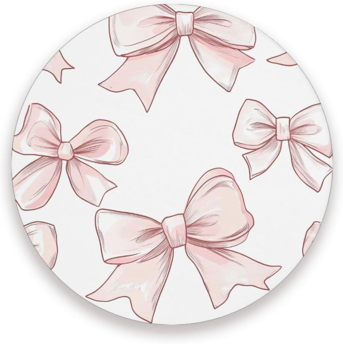 Bow Pink Round Coasters for Drinks 1 Pack, Absorbent Heat-Resistant Ceramic Stone Coaster Desktop Protector with Cork Base for Kitchen Bar Home Decor, 3.9 Inch