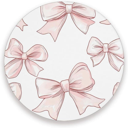 Bow Pink Round Coasters for Drinks 1 Pack, Absorbent Heat-Resistant Ceramic Stone Coaster Desktop Protector with Cork Base for Kitchen Bar Home Decor, 3.9 Inch