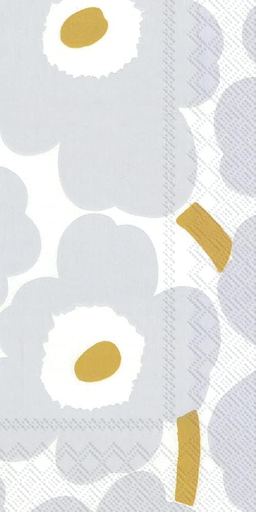 IHR Ideal Home Range Dinner Napkins Marimekko Disposable 3-Ply Paper Hand Towels, 8.5" x 4.5", Unikko White Silver, 16-Count