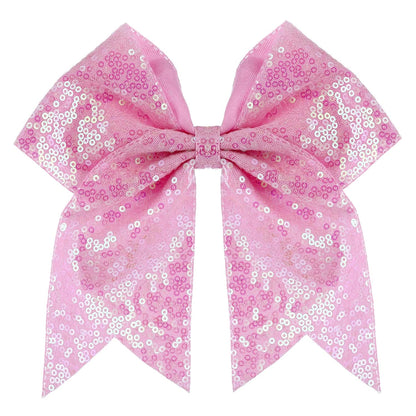 Large Big 7 Inch Glitter Bow Clip Sequin Bling Party Hair Accessories for Women Teens Girls Kids 1 Pcs (Pink)