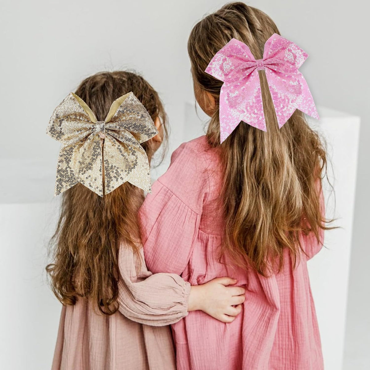 Large Big 7 Inch Glitter Bow Clip Sequin Bling Party Hair Accessories for Women Teens Girls Kids 1 Pcs (Pink)