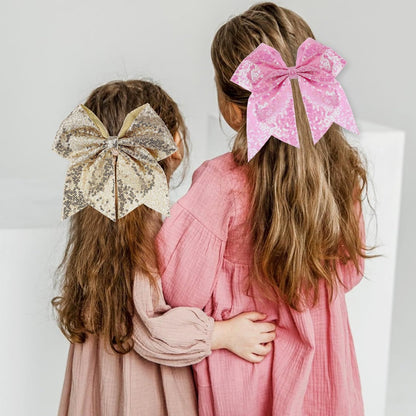 Large Big 7 Inch Glitter Bow Clip Sequin Bling Party Hair Accessories for Women Teens Girls Kids 1 Pcs (Pink)