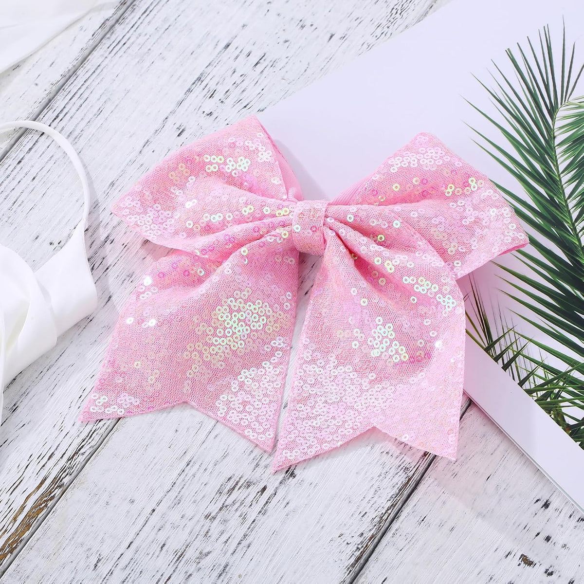 Large Big 7 Inch Glitter Bow Clip Sequin Bling Party Hair Accessories for Women Teens Girls Kids 1 Pcs (Pink)