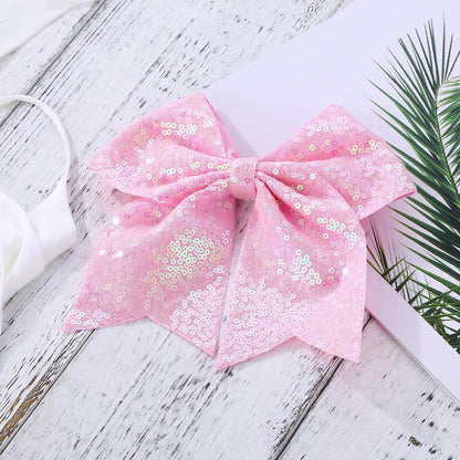 Large Big 7 Inch Glitter Bow Clip Sequin Bling Party Hair Accessories for Women Teens Girls Kids 1 Pcs (Pink)