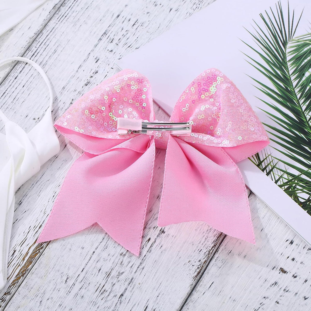 Large Big 7 Inch Glitter Bow Clip Sequin Bling Party Hair Accessories for Women Teens Girls Kids 1 Pcs (Pink)