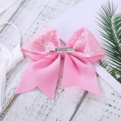 Large Big 7 Inch Glitter Bow Clip Sequin Bling Party Hair Accessories for Women Teens Girls Kids 1 Pcs (Pink)