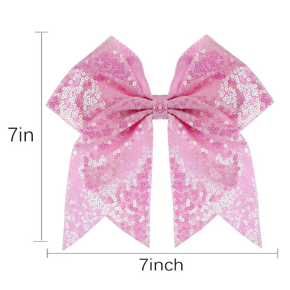 Large Big 7 Inch Glitter Bow Clip Sequin Bling Party Hair Accessories for Women Teens Girls Kids 1 Pcs (Pink)