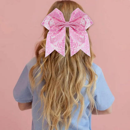 Large Big 7 Inch Glitter Bow Clip Sequin Bling Party Hair Accessories for Women Teens Girls Kids 1 Pcs (Pink)